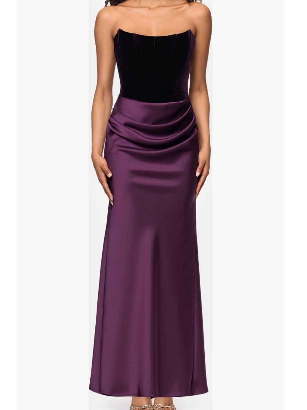 Betsy & Adam Strapless Structured Velvet Bodice Satin Dress Purple Plum Size 12